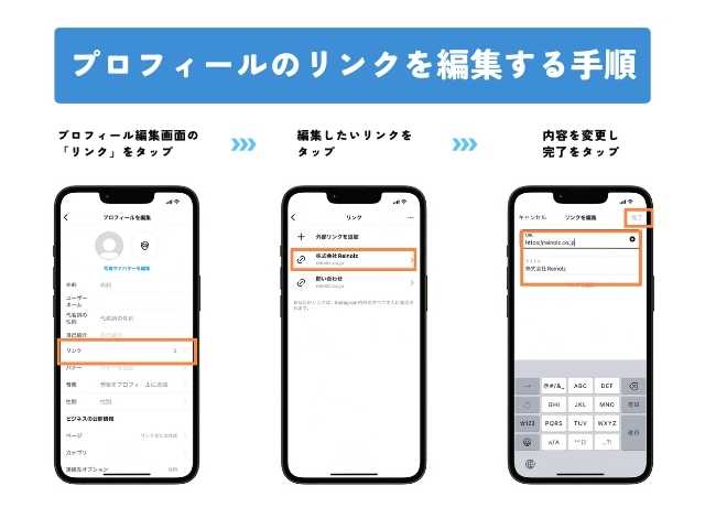 インスタグラムのプロフィールリンクを編集する手順